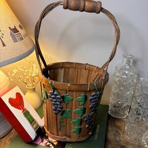 Vintage Antique Barbola Gesso Grapevine Basket w/ handle.  C1920
